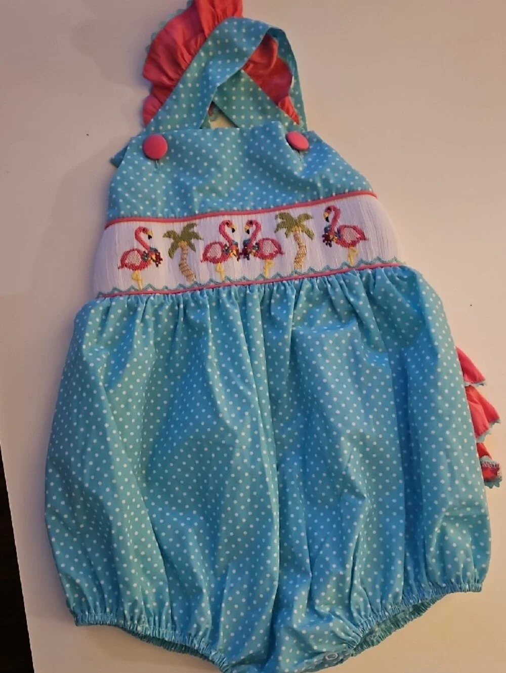 Kids Polka Dot Aqua Headband with Pink Ruffle Trim